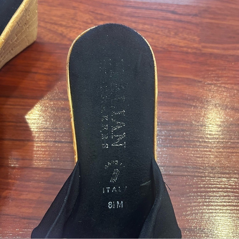 Italian Shoemakers Black Bow Wedge Sandals Slide Mules Made in Italy Womens 8.5M - Picture 8 of 8
